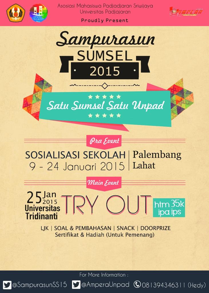 <a href="/KAMPUS_info/">pendaftaran KAMPUS</a> Buat 3rd graders di palembang yg mau ngasah kemampuanny di ujian Sbmptn. Try Out Sampurasun UNPAD 2015 😊