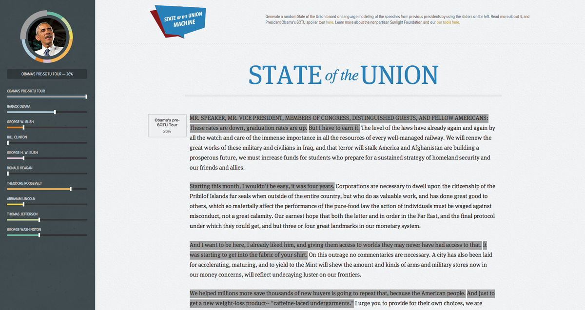 SunFoundation's tweet photo. Why wait for @BarackObama? Make your own State of the Union Address using our #SOTUmachine! http://t.co/8nyPAtUAui http://t.co/LCk8EQHwTX