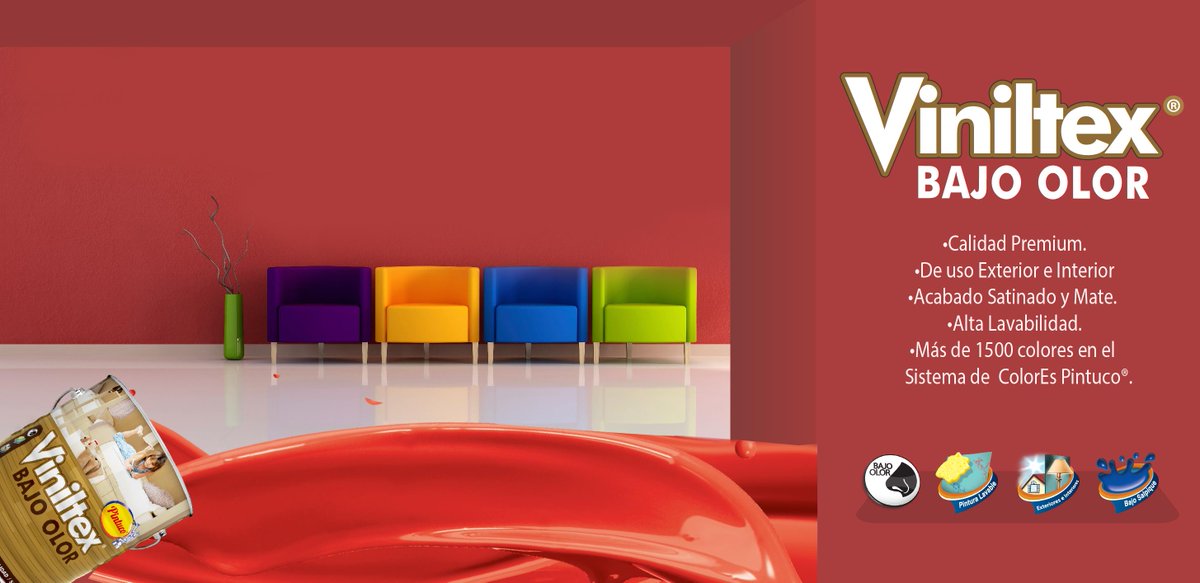 Viniltex® #pintura Bajo Olor, lavable y de bajo salpique. Para exteriores e interiores. #ColorEsPintuco