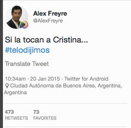DrM47145's tweet photo. A qué hora llaman a declarar a @AlexFreyre por confirmar que el Kirchnerismo mató a #Nisman? http://t.co/5rz2t2Ra72