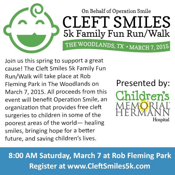 Get to the Woodlands March 7th and support a cause important to us and many others @operationsmile #CleftSmiles