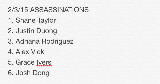 assassin_ahs's tweet photo. Here are today's assassinations. http://t.co/pCKhsz98C8