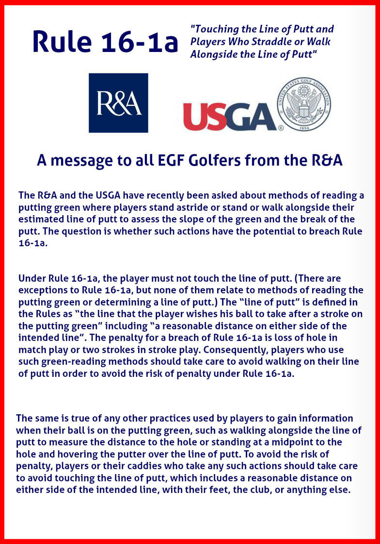 EGFuaegolf's tweet photo. R&amp;A and USGA Joint Statement regarding Rule 16-1a on pg.10 of this month’s EGF Newsletter. - http://t.co/MyYYmyWU1t http://t.co/ayJJltZLy4