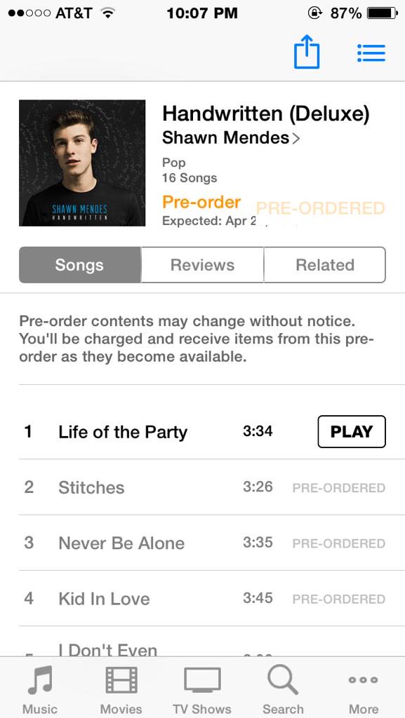 JOHNSONBYJACOB's tweet photo. @ShawnMendes #PreorderHandwrittenOniTunes 
EVERYONE GO PREORDER SHAWN FIRST ALBUM ON ITUNES NOW AND GET IT TO 1❤️🎶157 http://t.co/Amb9JEqB4U