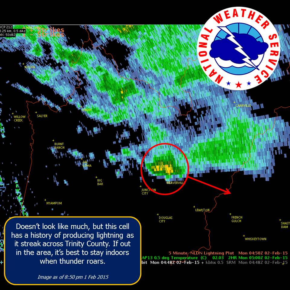 NWSEureka's tweet image. Lightning continues across #TrinityCo with small but potent cell.
#cawx