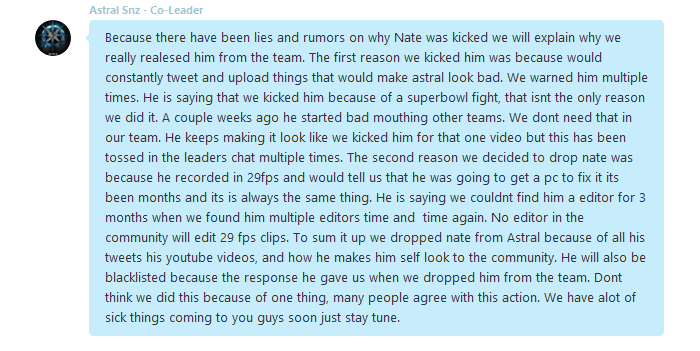 AstralAuthority's tweet photo. A explanation on why Nate got kicked... http://t.co/XwkUqML4jQ