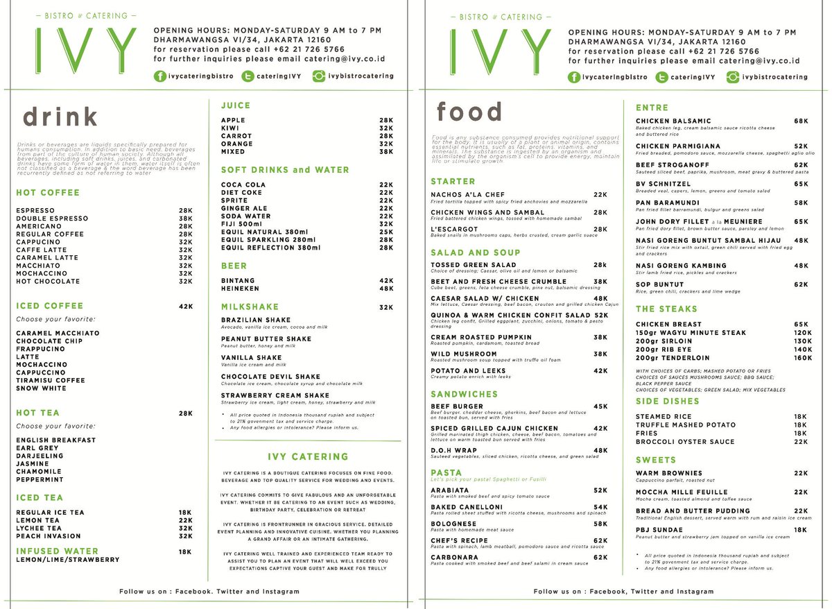 Welcome February!!!
IVY Lovers, check out our new and fresh menu from our own Chef Recomendation. We do delivery too.