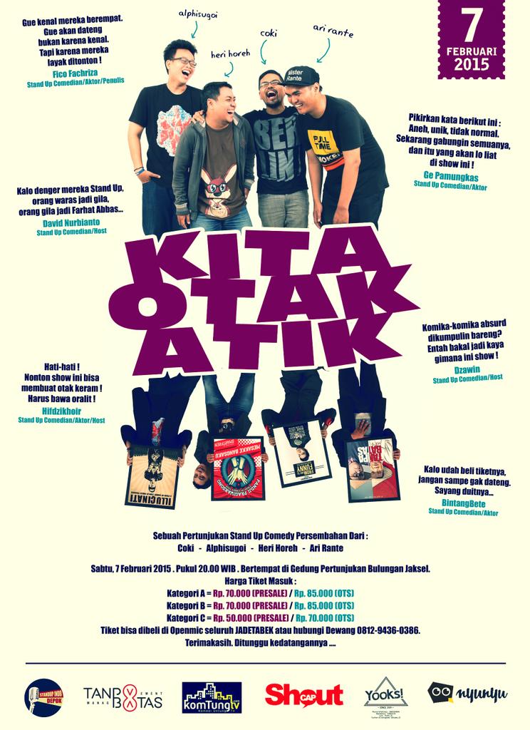 besok ada acara #KitaOtakAtik nya <a href="/StandupindoDPK/">StandUpIndoDepok</a> tuh!!7/2/2015 | 8 PM | Gedung Pertunjukan Bulungan