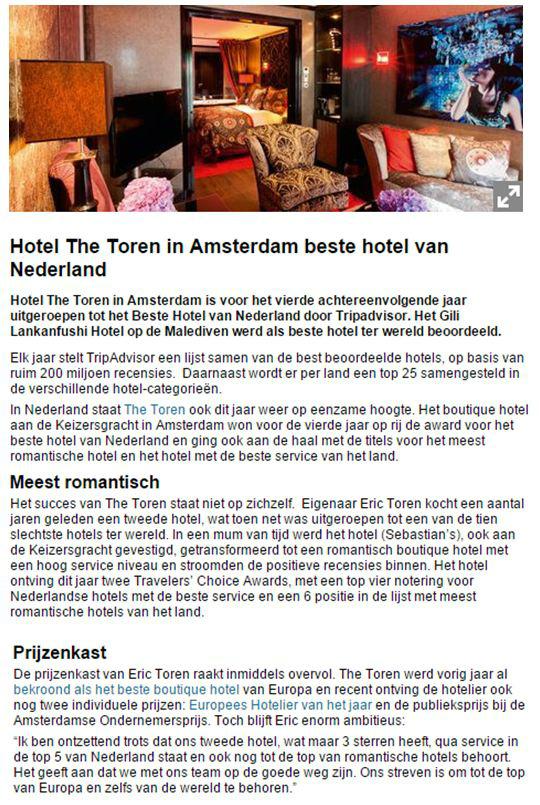 Van Hessen feliciteert Hotel The Toren met deze prestigieuze benoeming