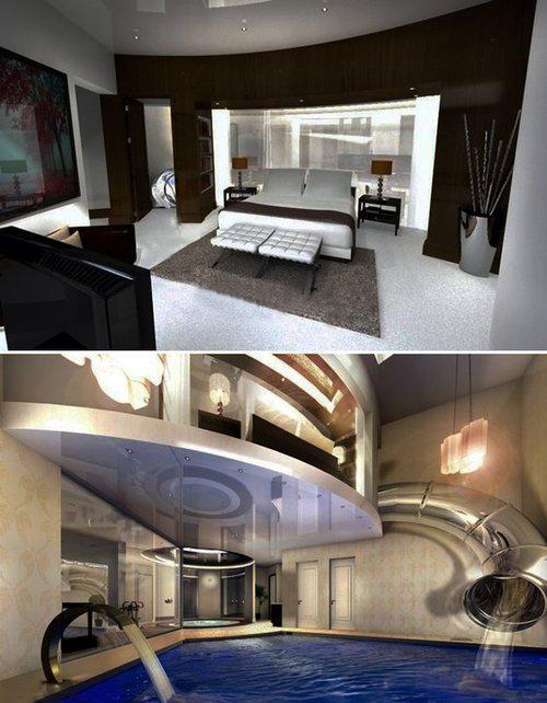 Kamar yang di dalamnya ada seluncur menuju kolam renang? Cukup fantastis! #RumahUnik