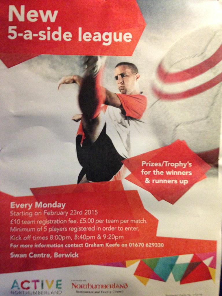 Sign up for our new 5aside league starting 23rd February. Organised by us you just turn up and play!!