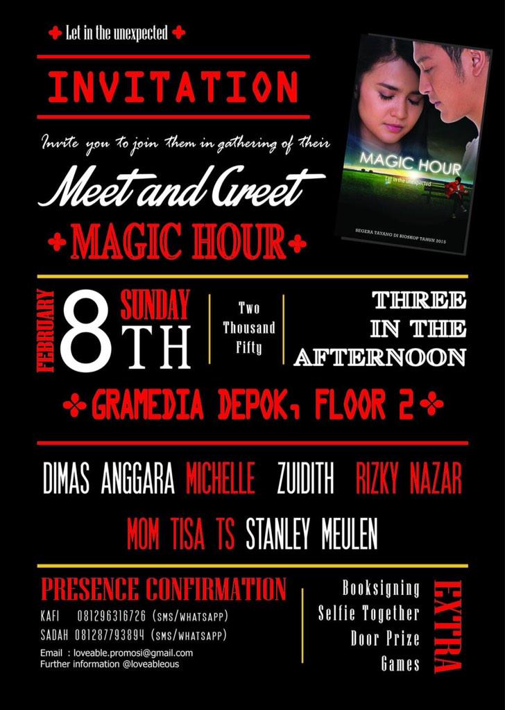 FilmMagicHour__'s tweet photo. Yuk datang di MnG #MagicHour ada @tisatspinkluv @michelleziu @dimsanggara @rizkynazaarr di Gramedia Depok 8 feb http://t.co/3V08NtOdp8