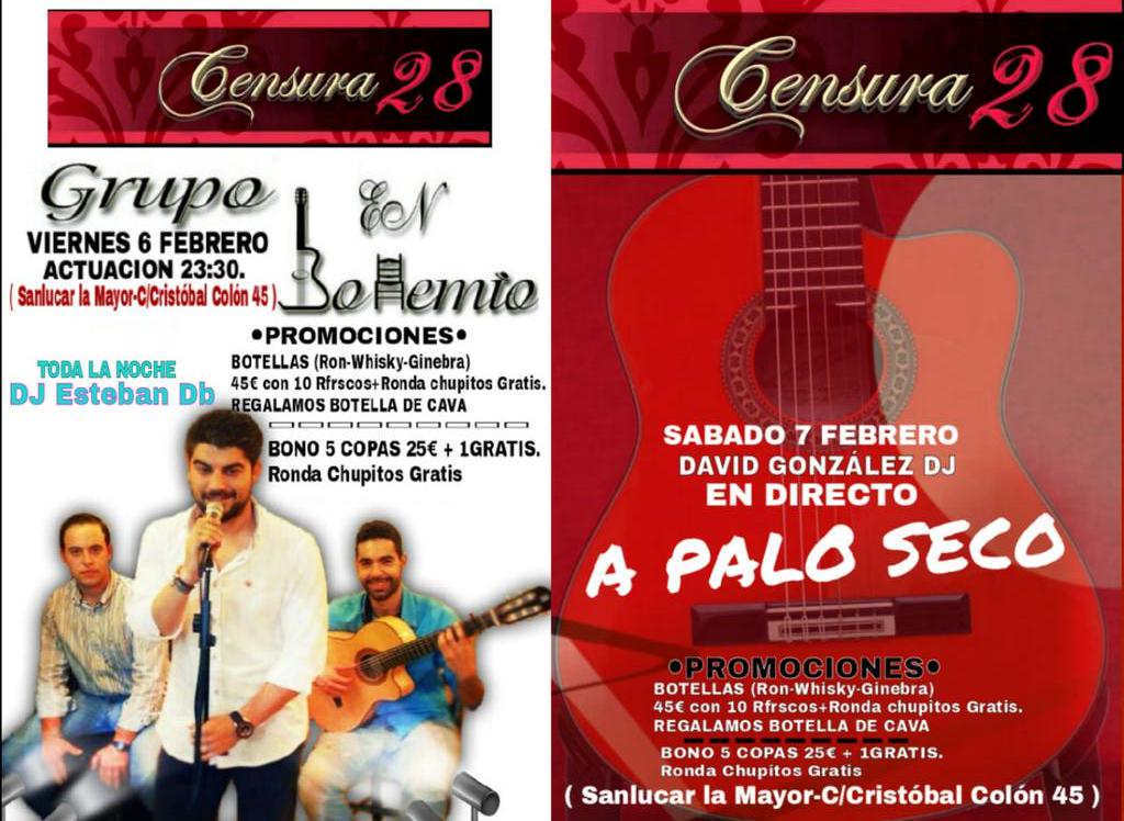 censura28's tweet photo. Vier 6 Grupo"En Bohemio"+ DJ Esteban Db. 
Sab 7 Grupo" A palo seco"+ David González Dj+Fiesta de Ron Dominicana. http://t.co/dzgEpTBLpg