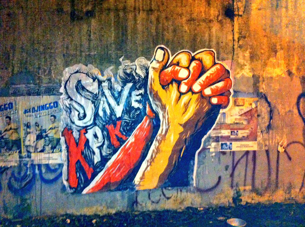 Wheat paste by Garis Keras feat Spiklala at Pasar Rebo, Jakarta #SaveKPK #SaveIndonesia