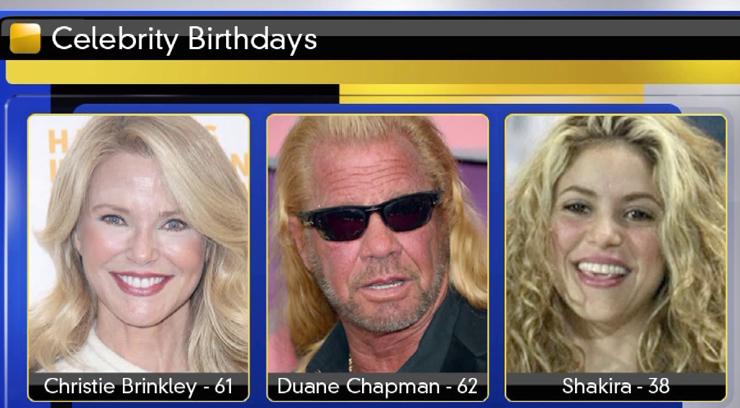 Happy Birthday! 

Today Christie Brinkley is 61, Duane Chapman is 62 and Shakira is 38. 