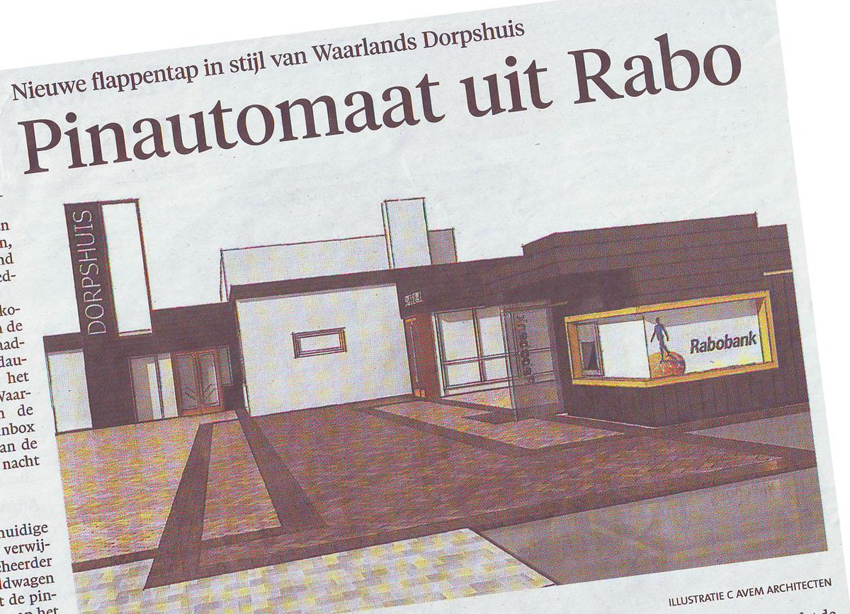 Leuk artikel in NHD  over nieuwbouw Rabobank pinbox  en verbouw Dorpshuis beide in Waarland door AVEM Architecten.