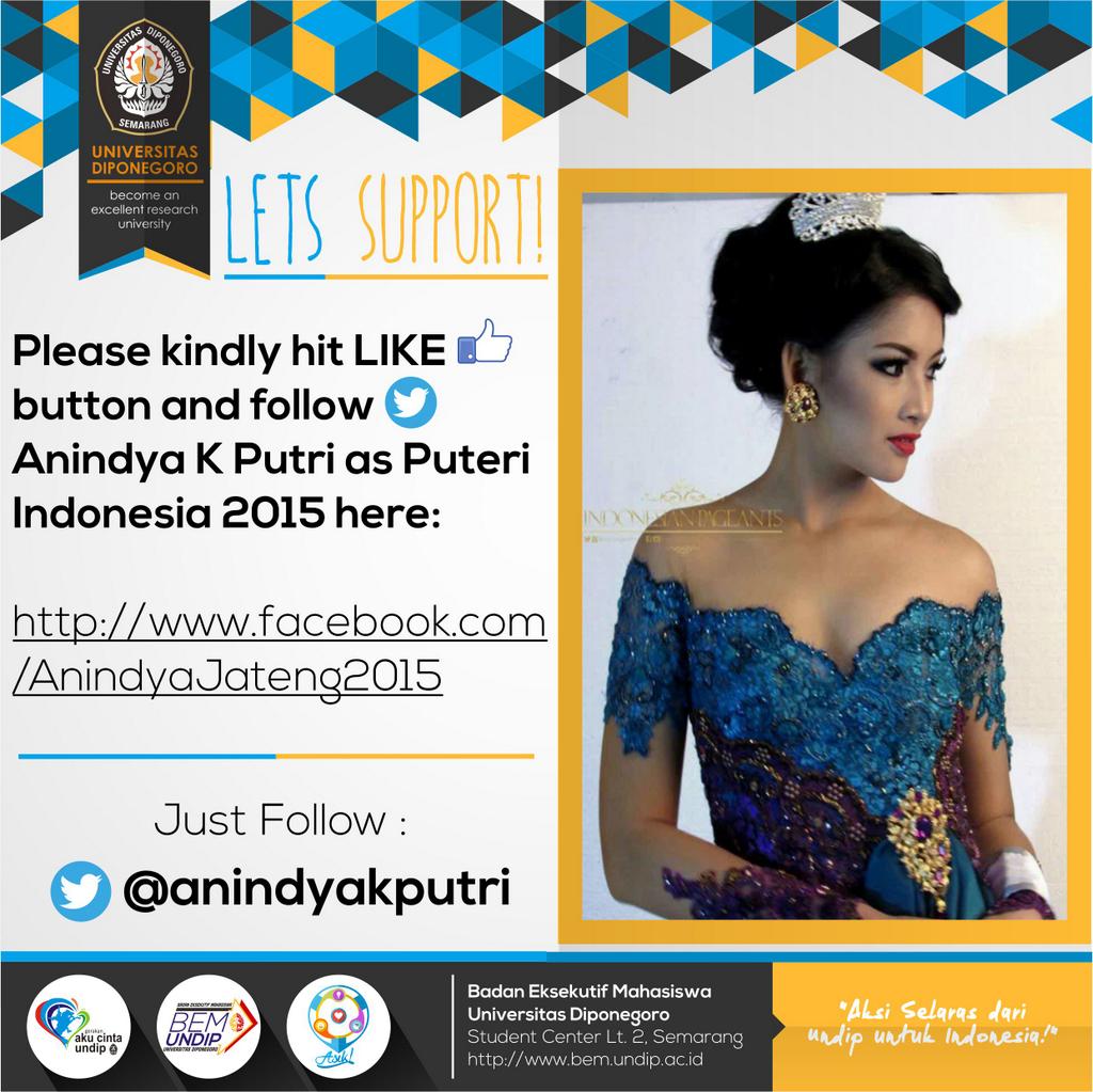 Ayo dukung! Salah satu mahasiswi terbaik Undip <a href="/anindyakputri/">Anindya Kusuma Putri</a>  sebagai calon Puteri Indonesia 2015. | @AIESECUNDIP