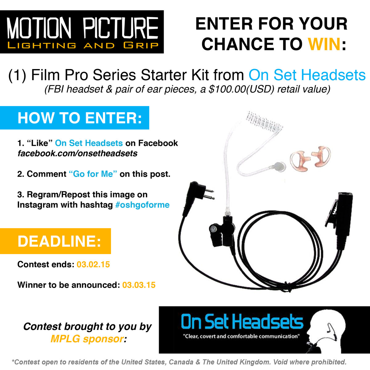 MotionPictureLG's tweet photo. CONTEST:WIN: Film Pro Series Starter Kit From @Onsetheadsets http://t.co/vK38LGCBtz #setlighting #setlife #oshgoforme http://t.co/DxantYHQ2x