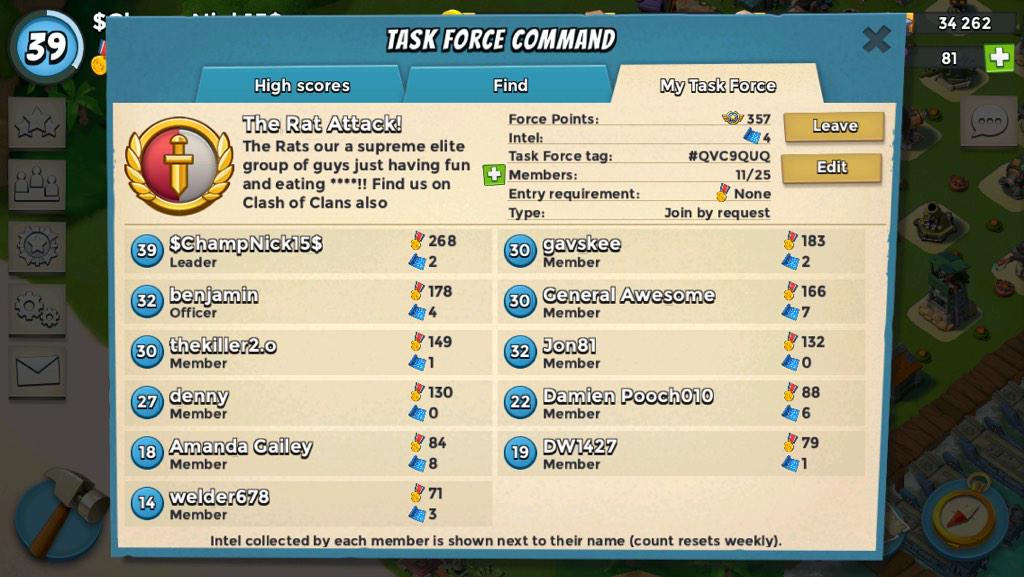 ratsattack's tweet image. Need more men for the task force follow and DM us if you want in!!!! #BOOM #boombeach #join #clash #taskforce