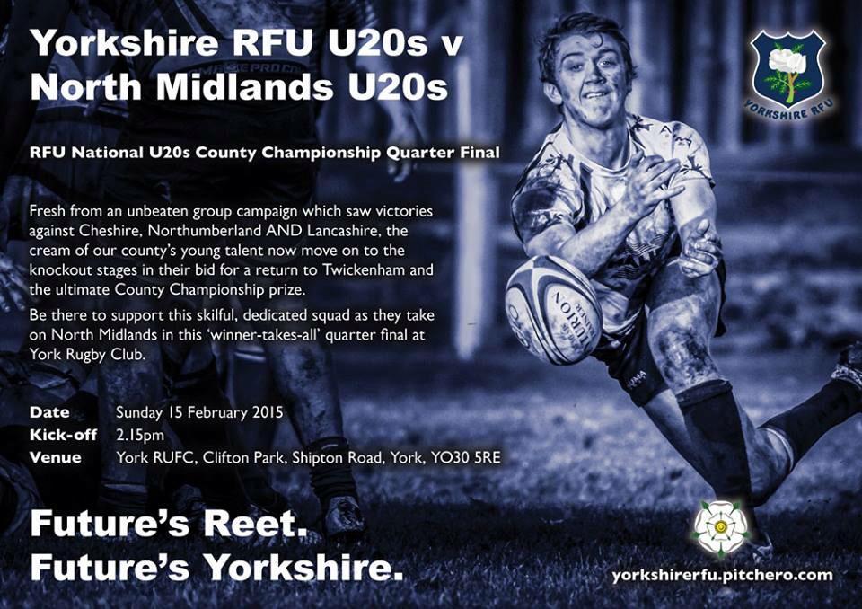 National Under 20s Quarter Final - Sunday 15th Feb <a href="/yorkrufc/">Jackson Wang</a> Please RT 

<a href="/YRFU_Official/">YRFU_Official</a>  #yorkshirerugby #WhiteRose