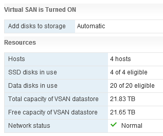 kmruddy's tweet image. Edit Cluster, Enable #VSAN, Set to Automatic and next thing I know there was ~22TB of storage. Crazy easy...