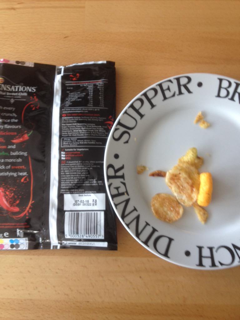 DodgyTim's tweet photo. Walkers Sensations Quality Control. Enjoying a bag of sweet chilli sensations found a wotsit at the bottom of the bag http://t.co/93V4zJZiA0