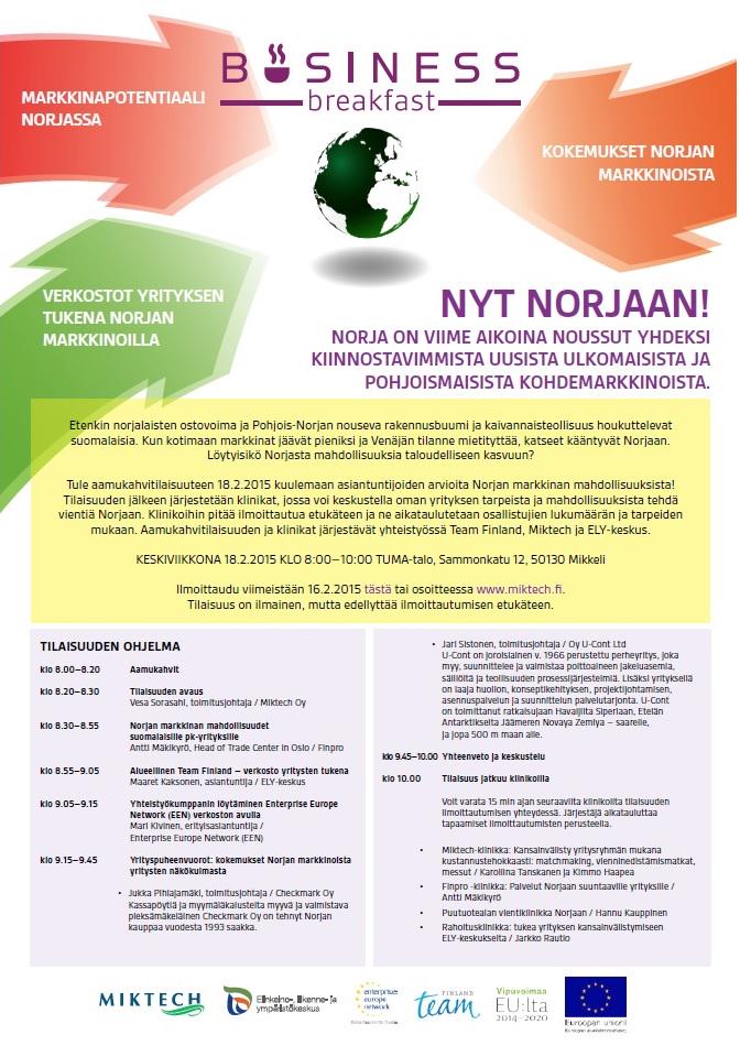 MiktechFI's tweet photo. Nyt Norjaan!  Asiantuntijoiden arvioita Norjan markkinoiden mahdollisuuksista ke 18.2.2015.
http://t.co/rQYpHszA4G http://t.co/GkKIHWw0tc