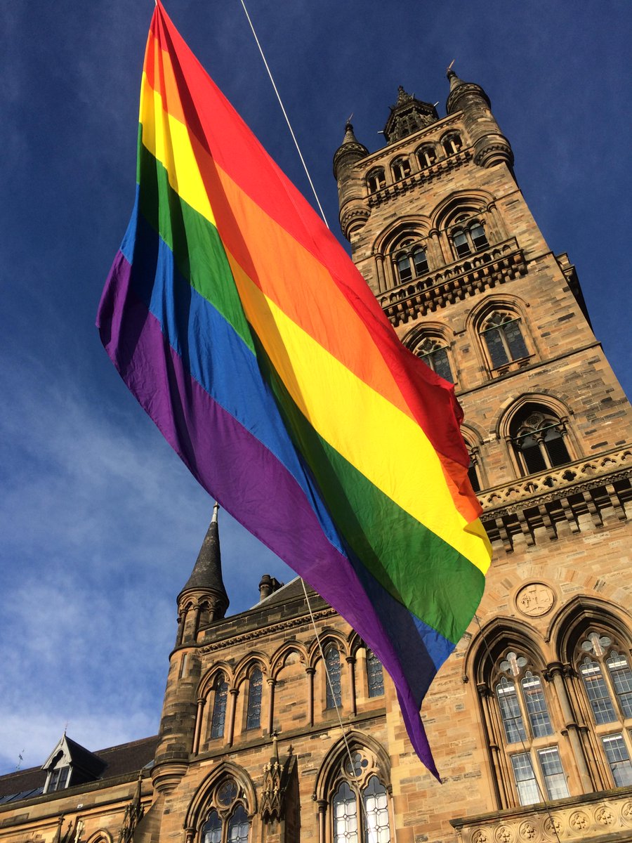 MhairiTaylor1's tweet photo. Missed this on Monday! MT @GlasgowUni: Flag raised to mark LGBT History Month. Photo: @gusrc #UofGPride @GULGBTQplus http://t.co/AYHjqoZ04n