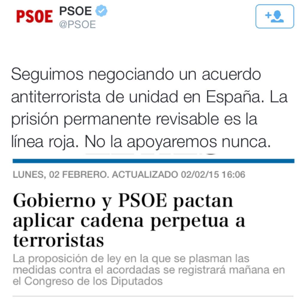 DavidCuestaTV's tweet photo. Las líneas rojas del PSOE: entre el tuit y la noticia de El País hay tres horas de diferencia. Coherencia política. http://t.co/ZTxVAkajES