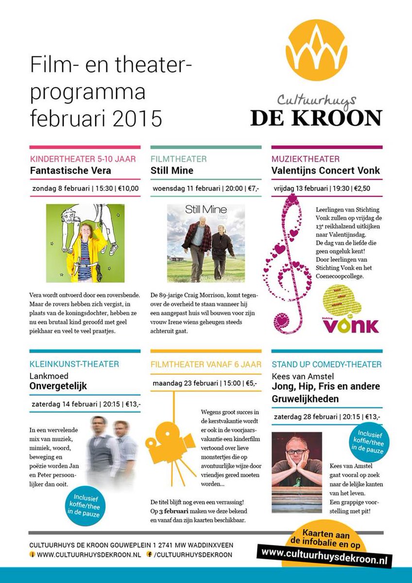 Op de hoogte van ons programma blijven? Meld u aan voor de nieuwsbrief via nieuwsbrief@cultuurhuysdekroon.nl