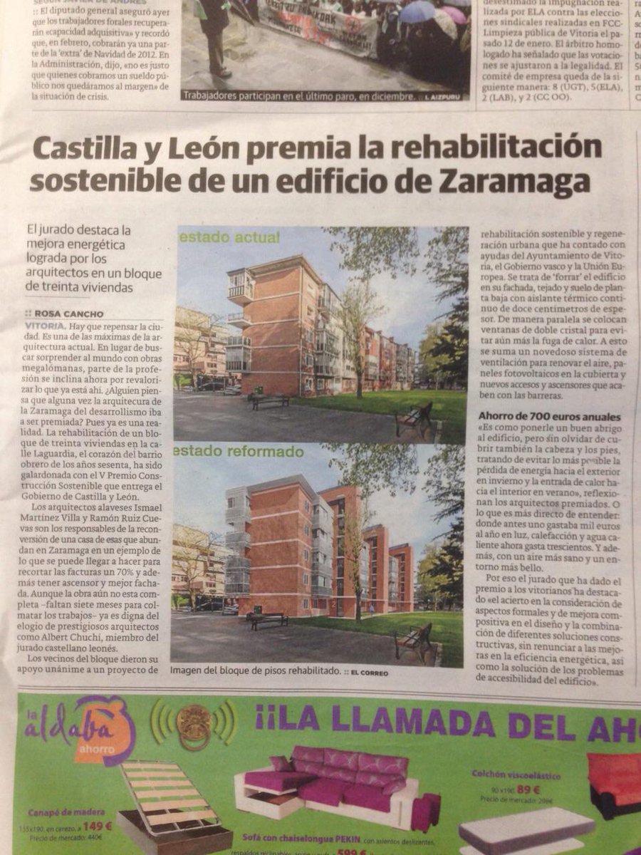 Luzyespacio's tweet photo. artÍculo publicado la semana pasada en EL CORREO (ALAVA) sobre nuestra obra en curso en ZARAMAGA junto con IMV ARQTS. http://t.co/BPdqlG6Z8s
