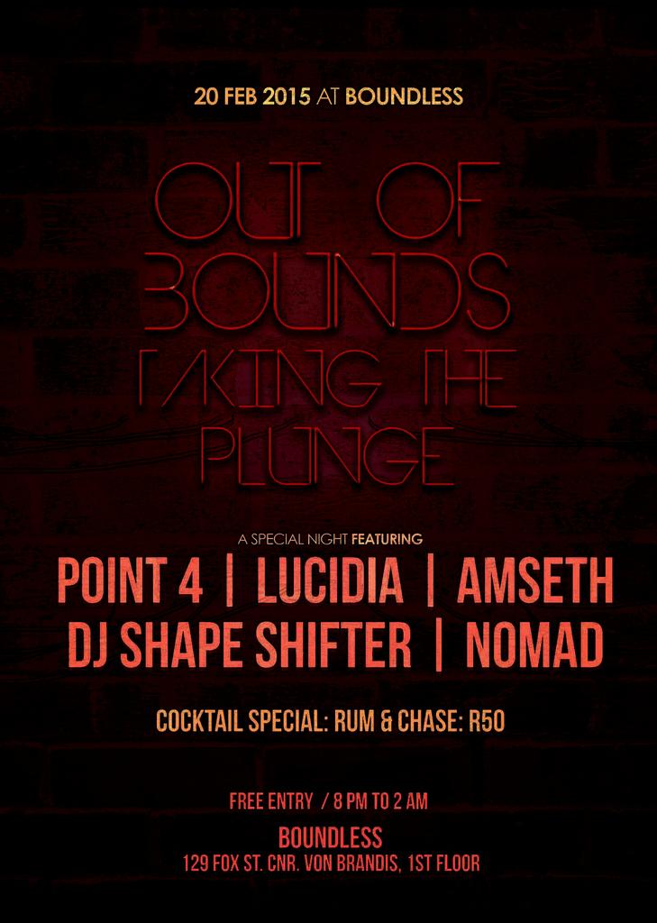 Out of Bounds - Taking the Plunge feat.<a href="/Point4Dub/">Point4dnb</a> #Lucidia @Musabi_94 and #DJShapeshifter facebook.com/events/9109594…