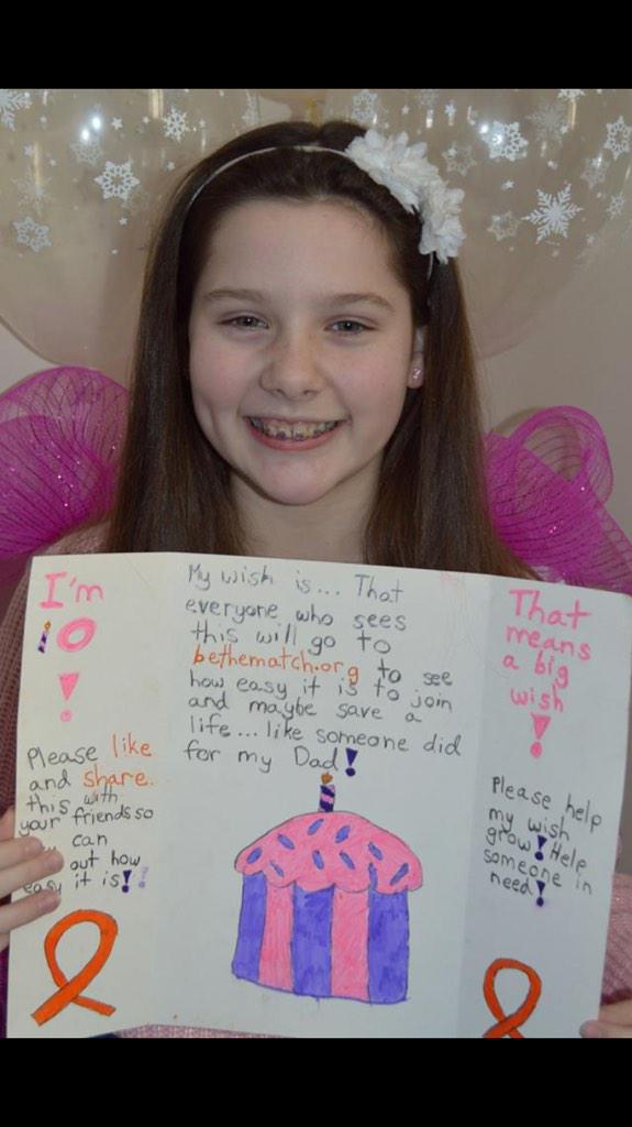 DJC51's tweet photo. Im the one who donated to this girls Dad! Her bday wish - to spread the word for #bethematch @KingJames @KyrieIrving http://t.co/Ae0P4x3CjT