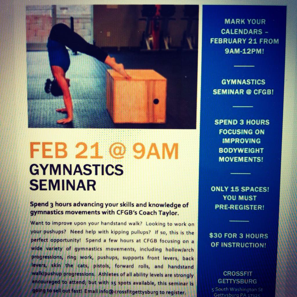 CFGettysburg's tweet photo. Gymnastics Seminar coming to CFGB! Register now! #cfgbrevolution http://t.co/pcA1bcs9pZ