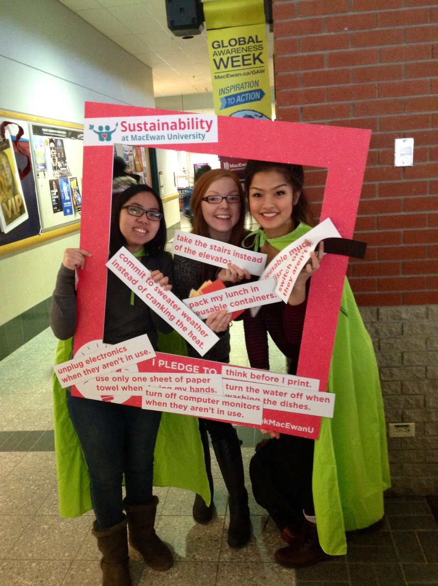 SustainMacEwanU's tweet photo. Keep an eye out for our Eco Heroes! This wonderful group pledges to do, well... everything! #RethinkMacEwanU http://t.co/DLvrxI0BT4
