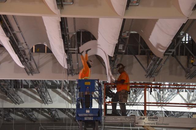 Wave ceiling going up <a href="/SFMOMA/">SFMOMA</a> panels being hung on <a href="/UnistrutCompany/">Unistrut Service Co</a>