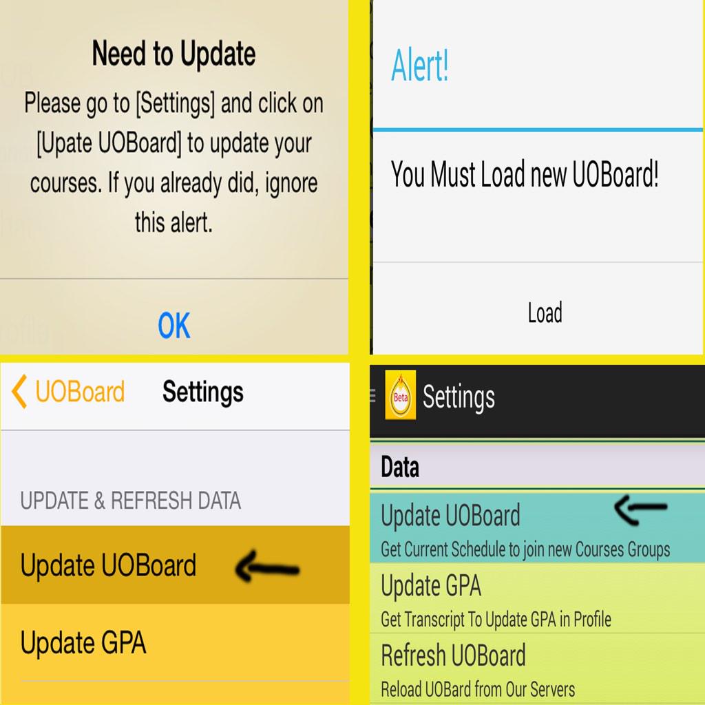 You can now update 'UOBoard' data for the next semester courses. Go to 'Settings' then click 'Update UOBoard'.