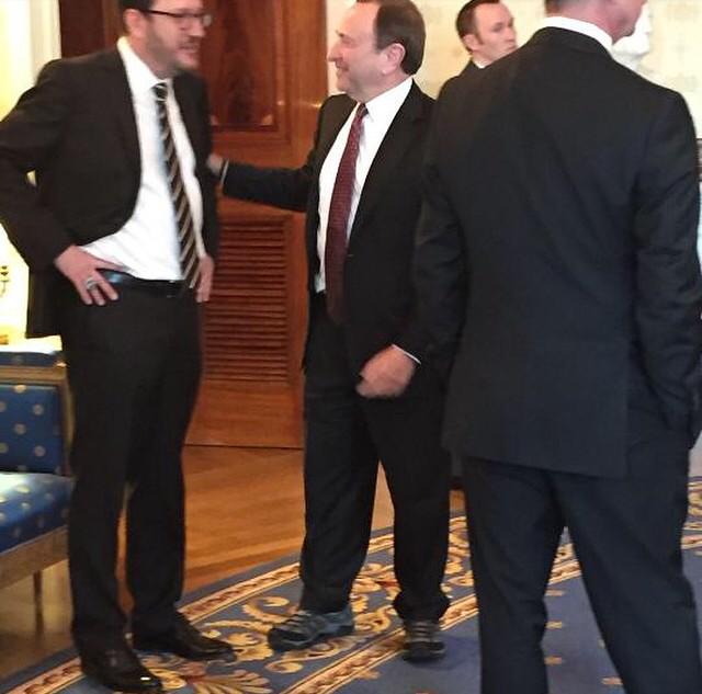 AlmostDrafted's tweet image. Bettman was going hiking today, forgot he had a meeting at the White House #shitkickers