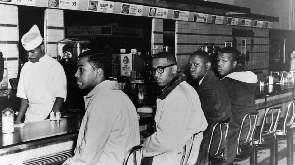 AriBerman's tweet image. 55 years ago, 4 North Carolina A&amp;amp;T students hold first major sit-in of civil rights movement at Greensboro Woolworth