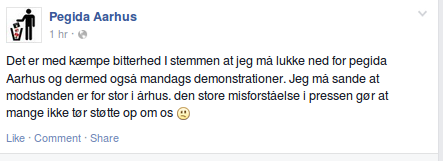 SimonBunger's tweet photo. #PegidaDk giver op i #Århus og indstiller deres mandags demonstrationer, da "modstanden i århus er for stor" #dkpol http://t.co/t0WRHo78Hp
