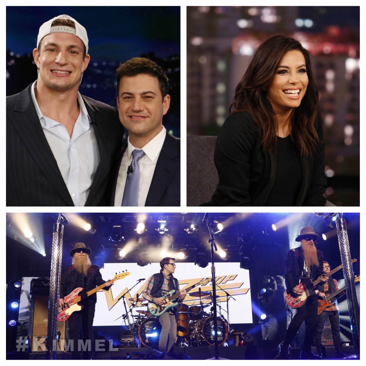 JimmyKimmelLive's tweet photo. TONIGHT @RobGronkowski #Patriots #SuperBowlChamps, @EvaLongoria, @Weezer @ZZTop #WeeZTop #MashUpMondays &amp; #MeanTweets http://t.co/x5qHnoacW6