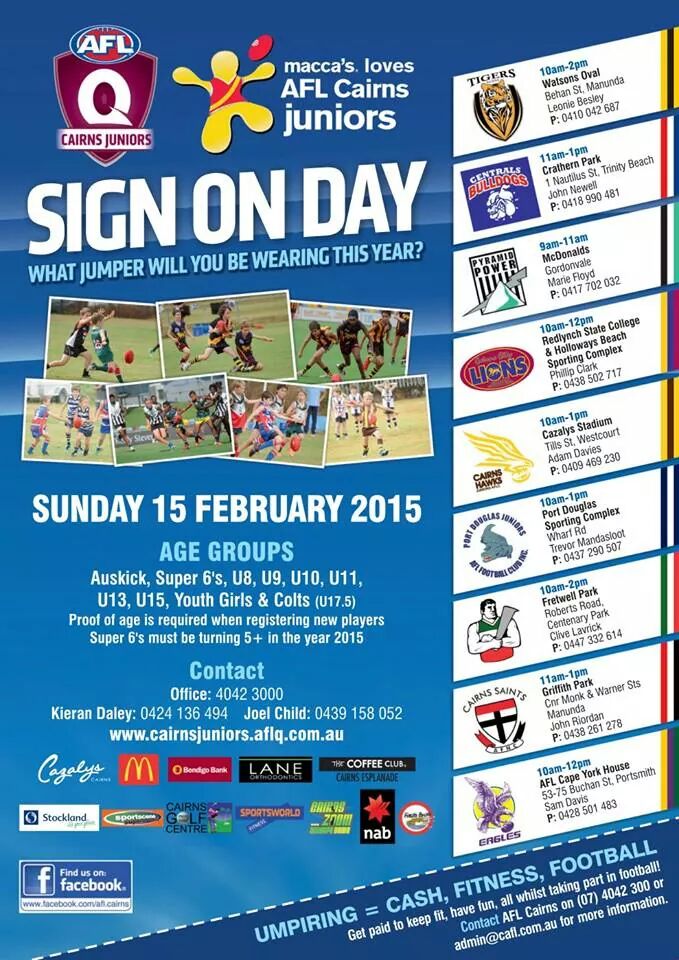 Sign on for juniors AFL 
Come on and have some fun