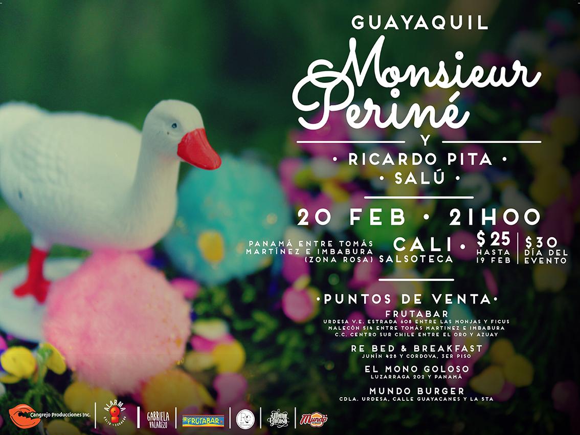 @adeljar Ya.. ya salieron las entradas para MONSIEUR PERINE + RICARDO PITA + SALU 20/2 #nuevamusicalatina #RT