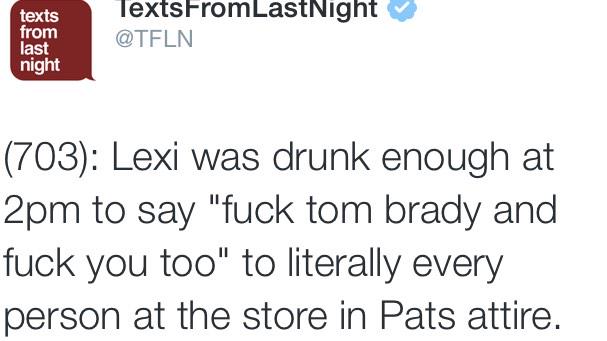 VGueli6's tweet photo. Sounds like Lexi is from Seattle & wants to get beat up 😏 #SorryNotSorry #FuckLexi #TomBradyIsTheGOAT http://t.co/2VTK4Q4y77