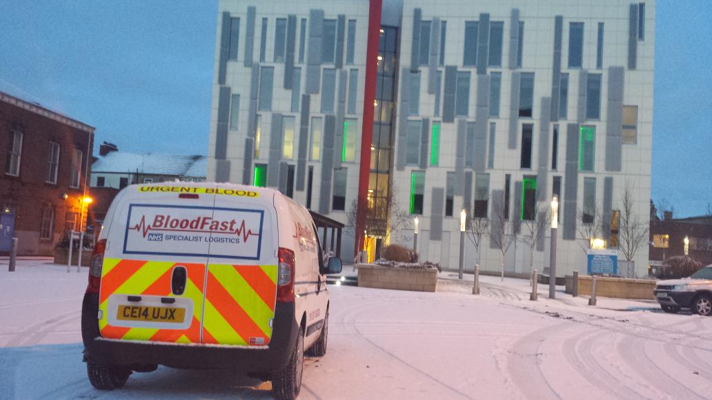 BloodFastEVS's tweet photo. BloodFast Bipper on it's local morning  Wilberforce Health centre run. Road conditions are bad today. Stay safe. http://t.co/FgSSeOjQSx