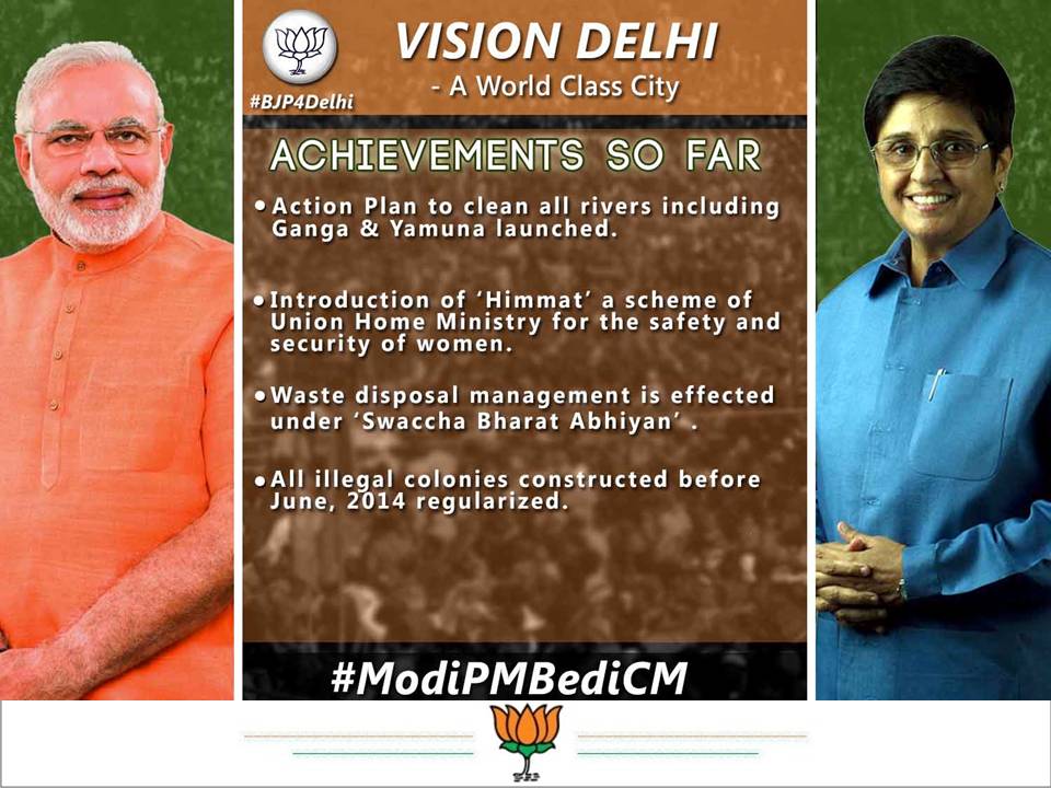 #ModiBediVision : Achievements so far: All illegal colonies constructed before June, 2014 regularized. #ModiPMBediCM