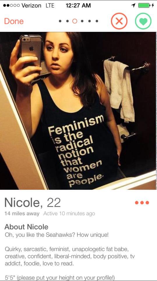 GentlemanSlut's tweet photo. "Feminism is the radical notion that women are people"

Rejects men on height. http://t.co/TdC1YJszjK