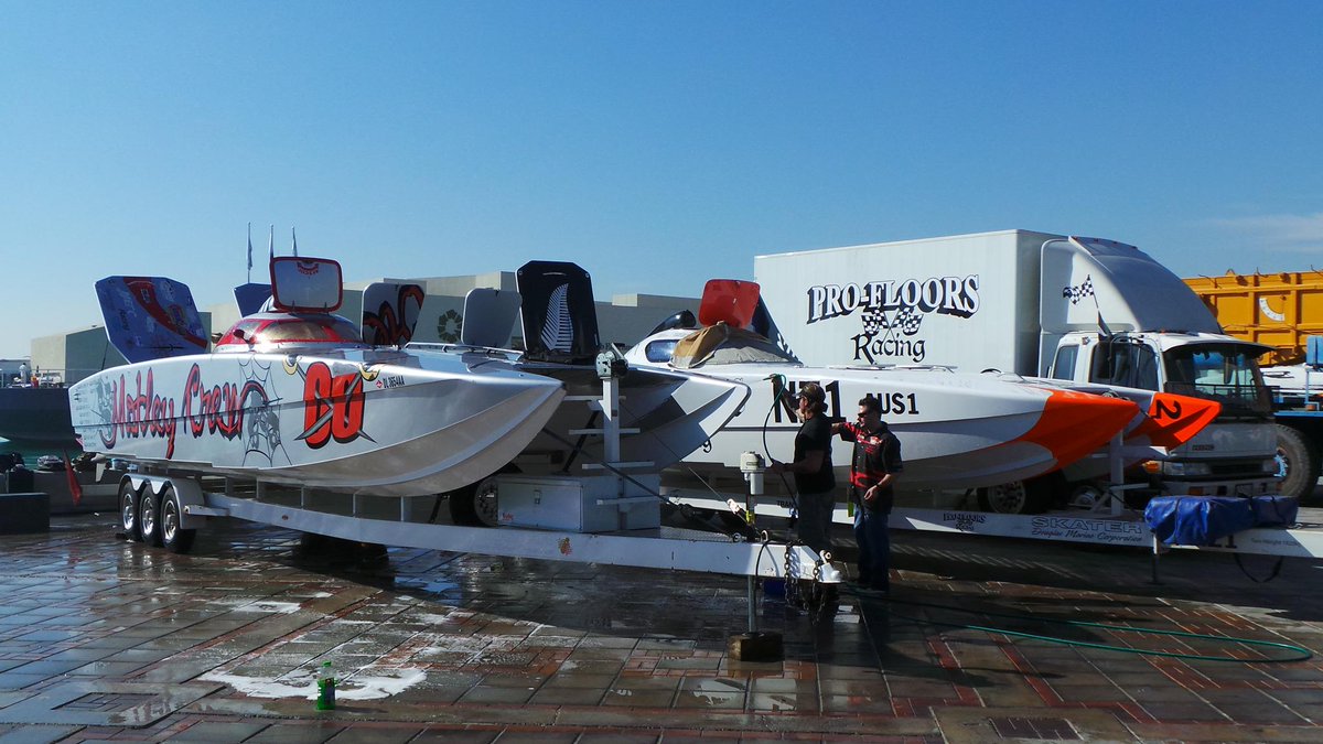 LordPerkins's tweet photo. #American race boats on #Doha #Corniche in advance of the #QatarCup. @QMSF_Qatar #UIM #QMSF #DohaBay. Feb 4-7. http://t.co/UdZ2X4xwmf