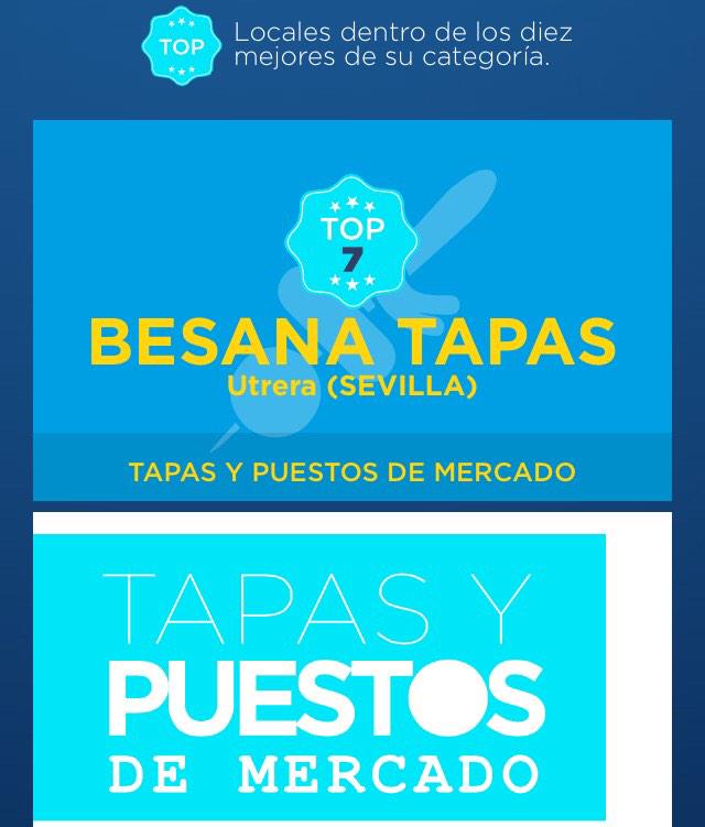 besanatapas's tweet photo. Besana tapas vuelve a estar entre los diez mejores, siendo en Andalucía el que encabeza la lista en su modalidad. http://t.co/eapNbV1Nnn