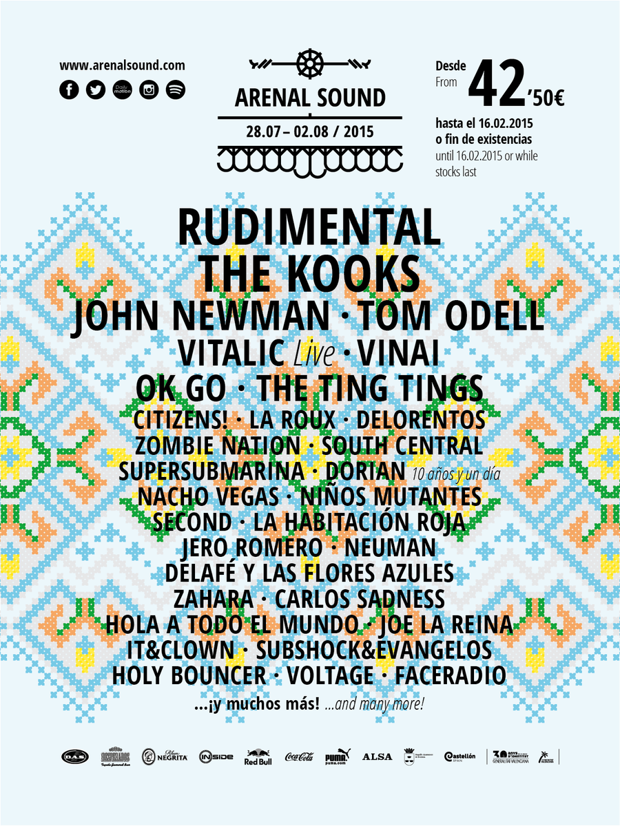 Así queda el cartel tras #ConfirmacionesArenal2015 con @RudimentalUk <a href="/thekooksmusic/">The Kooks</a> <a href="/JohnNewmanMusic/">johnnewmanmusic</a> <a href="/tompeterodell/">tompeterodell</a>